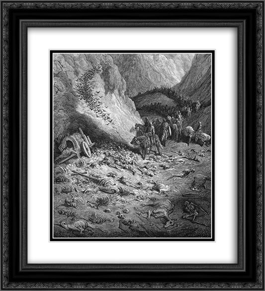 The army of the Second Crusade find the remains of the soldiers of the First Crusade 20x22 Black Ornate Wood Framed Art Print Poster with Double Matting by Dore, Gustave