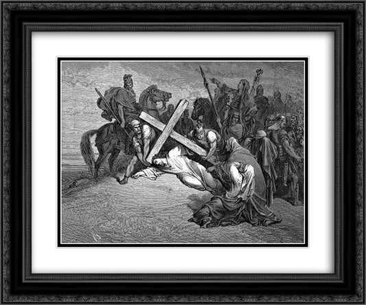 The Arrival At Calvary 24x20 Black Ornate Wood Framed Art Print Poster with Double Matting by Dore, Gustave