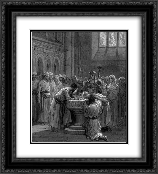 The Baptism of Infidels 20x22 Black Ornate Wood Framed Art Print Poster with Double Matting by Dore, Gustave