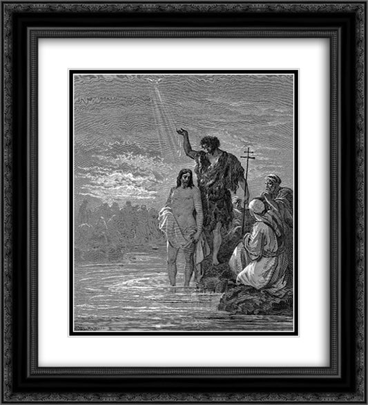 The Baptism Of Jesus 20x22 Black Ornate Wood Framed Art Print Poster with Double Matting by Dore, Gustave