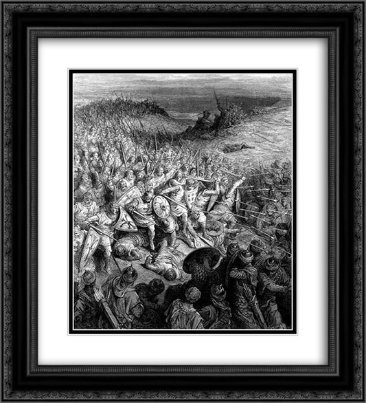 The Battle of Dorylaeum 20x22 Black Ornate Wood Framed Art Print Poster with Double Matting by Dore, Gustave