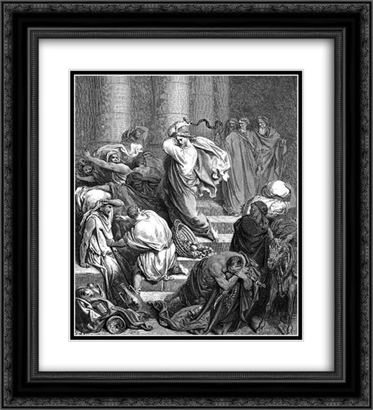 The Buyers And Sellers Driven Out Of Temple 20x22 Black Ornate Wood Framed Art Print Poster with Double Matting by Dore, Gustave