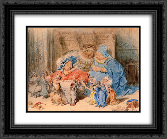 The Childhood of Gargantua 24x20 Black Ornate Wood Framed Art Print Poster with Double Matting by Dore, Gustave
