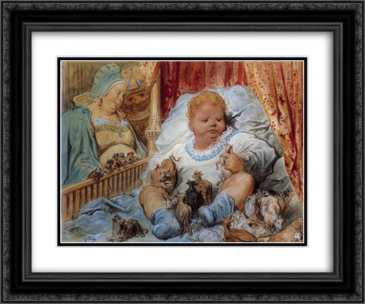 The childhood of Pantagruel 24x20 Black Ornate Wood Framed Art Print Poster with Double Matting by Dore, Gustave