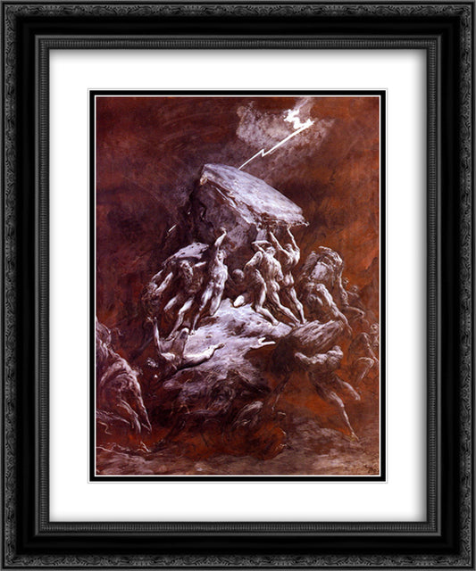 The Clash of the Titans 20x24 Black Ornate Wood Framed Art Print Poster with Double Matting by Dore, Gustave