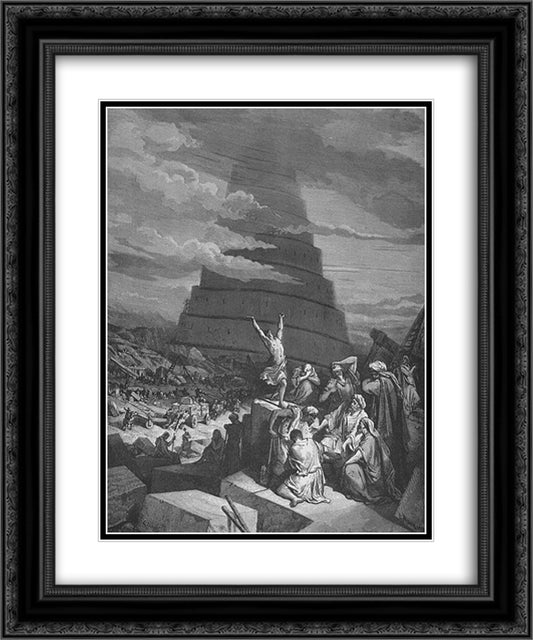 The Confusion of Tongues 20x24 Black Ornate Wood Framed Art Print Poster with Double Matting by Dore, Gustave