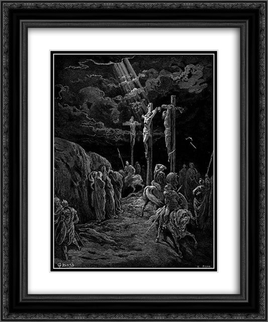 The Crucifixion 20x24 Black Ornate Wood Framed Art Print Poster with Double Matting by Dore, Gustave
