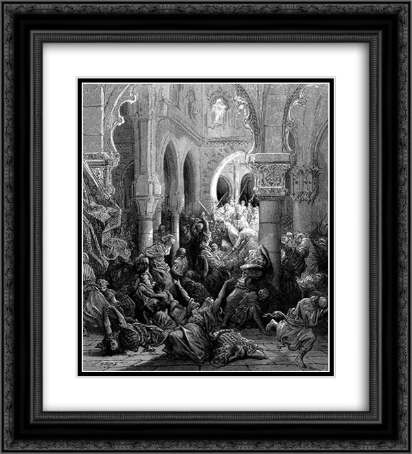 The Crusaders massacre the inhabitants of Caesarea 20x22 Black Ornate Wood Framed Art Print Poster with Double Matting by Dore, Gustave
