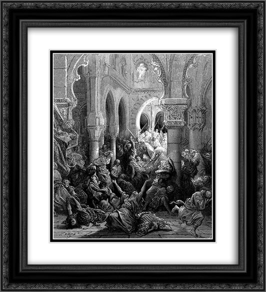 The Crusaders massacre the inhabitants of Caesarea 20x22 Black Ornate Wood Framed Art Print Poster with Double Matting by Dore, Gustave