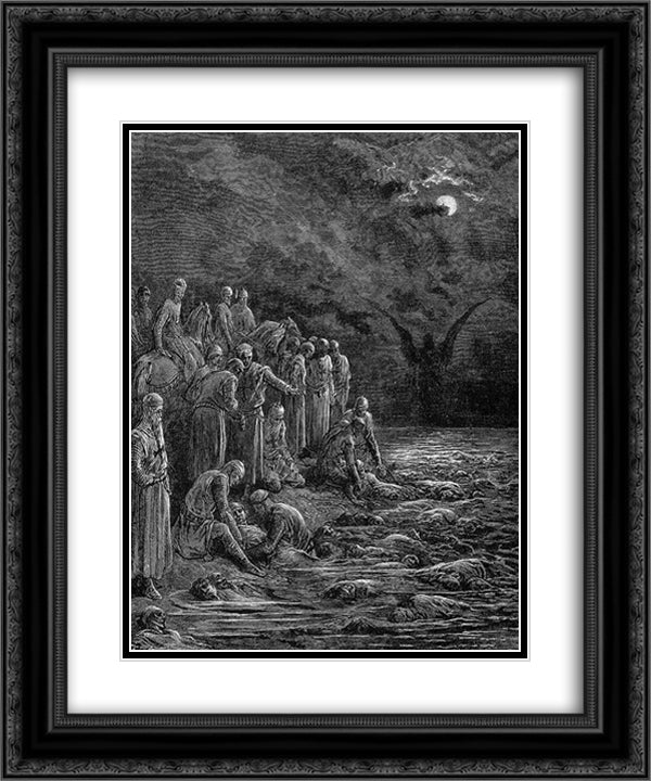 The Crusaders on the Nile 20x24 Black Ornate Wood Framed Art Print Poster with Double Matting by Dore, Gustave