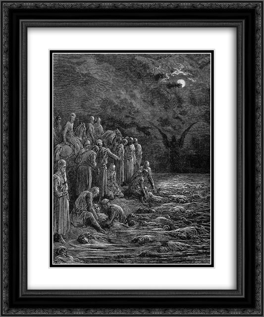 The Crusaders on the Nile 20x24 Black Ornate Wood Framed Art Print Poster with Double Matting by Dore, Gustave