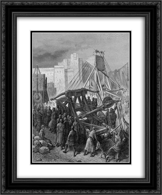The Crusaders' War Machinery 20x24 Black Ornate Wood Framed Art Print Poster with Double Matting by Dore, Gustave