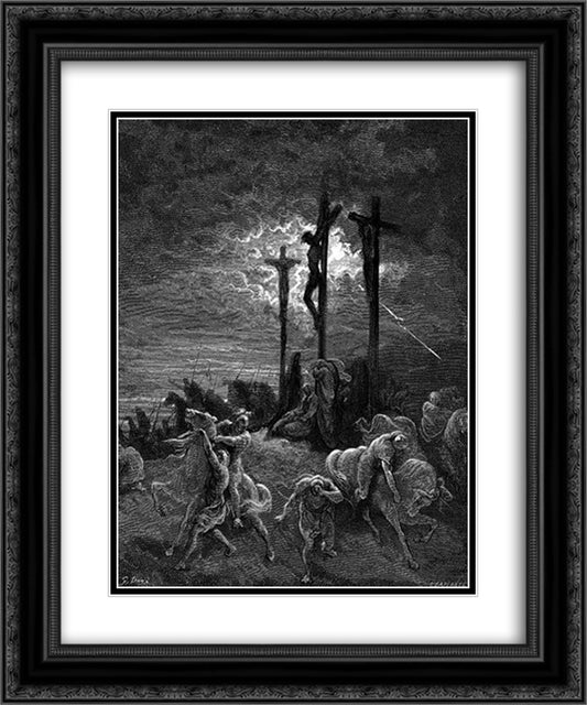 The Darkness At The Crucifixion 20x24 Black Ornate Wood Framed Art Print Poster with Double Matting by Dore, Gustave