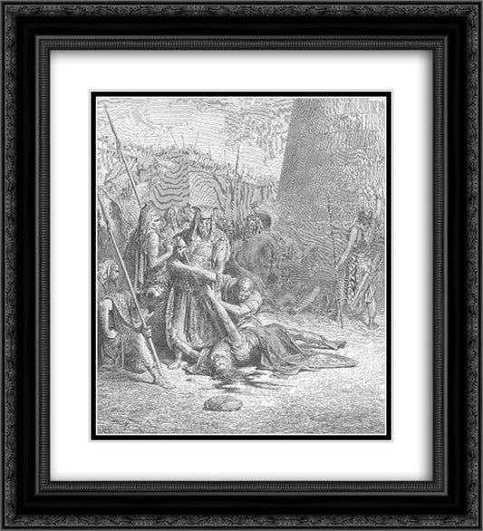 The Death of Abimelech 20x22 Black Ornate Wood Framed Art Print Poster with Double Matting by Dore, Gustave