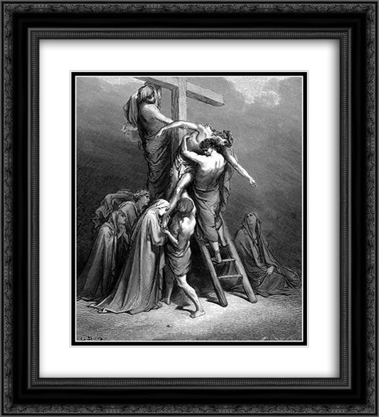 The Descent From TheCross 20x22 Black Ornate Wood Framed Art Print Poster with Double Matting by Dore, Gustave