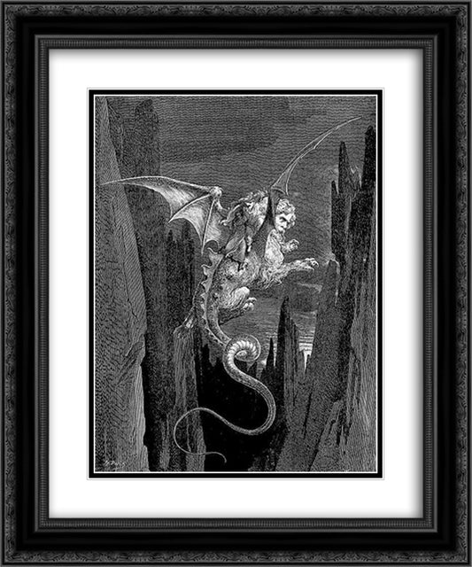 The Descent on The Monster 20x24 Black Ornate Wood Framed Art Print Poster with Double Matting by Dore, Gustave