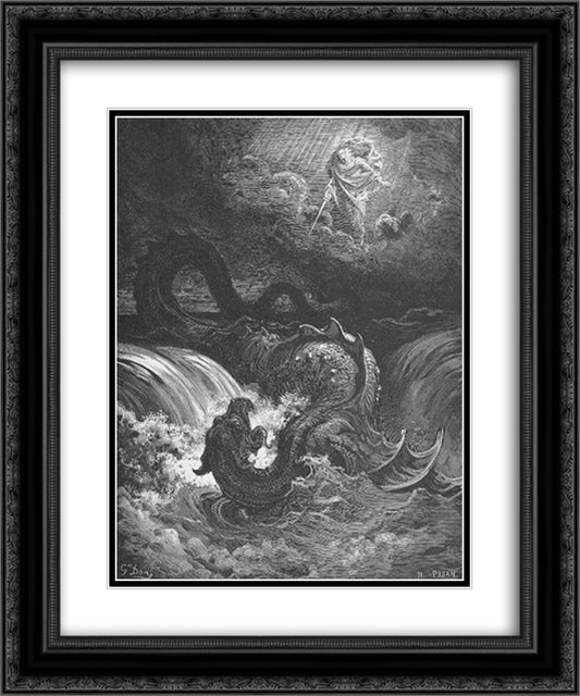 The Destruction of Leviathan 20x24 Black Ornate Wood Framed Art Print Poster with Double Matting by Dore, Gustave