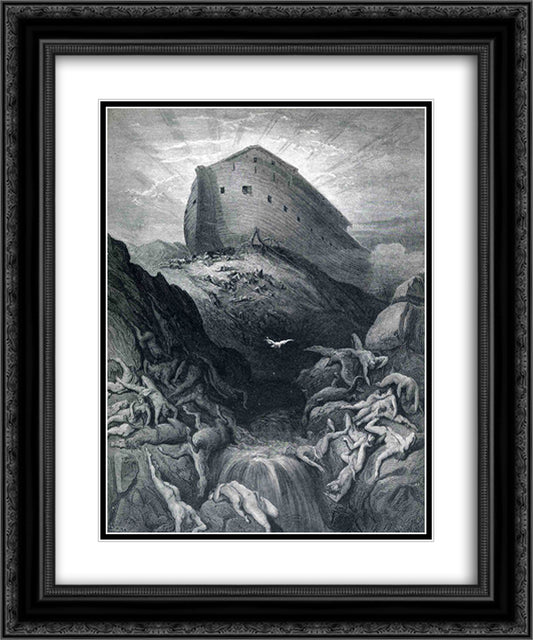 The Dove Sent Forth From The Ark 20x24 Black Ornate Wood Framed Art Print Poster with Double Matting by Dore, Gustave