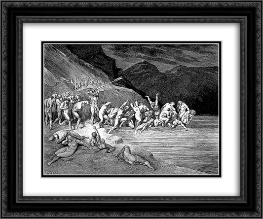 The Embarkation of the Souls 24x20 Black Ornate Wood Framed Art Print Poster with Double Matting by Dore, Gustave