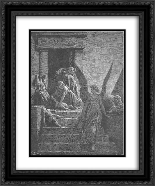 The Firstborn of the Egyptians Are Slain 20x24 Black Ornate Wood Framed Art Print Poster with Double Matting by Dore, Gustave