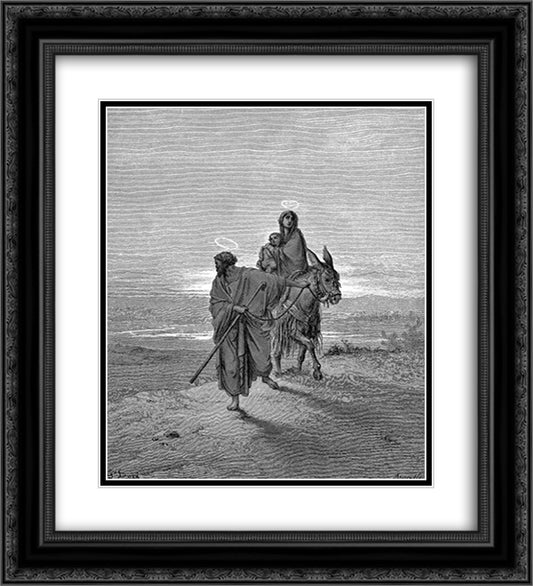 The Flight Into Egypt 20x22 Black Ornate Wood Framed Art Print Poster with Double Matting by Dore, Gustave