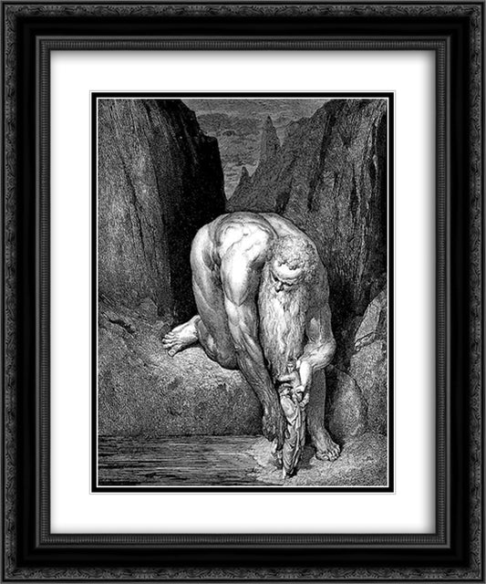 The Giant Antaeus 20x24 Black Ornate Wood Framed Art Print Poster with Double Matting by Dore, Gustave