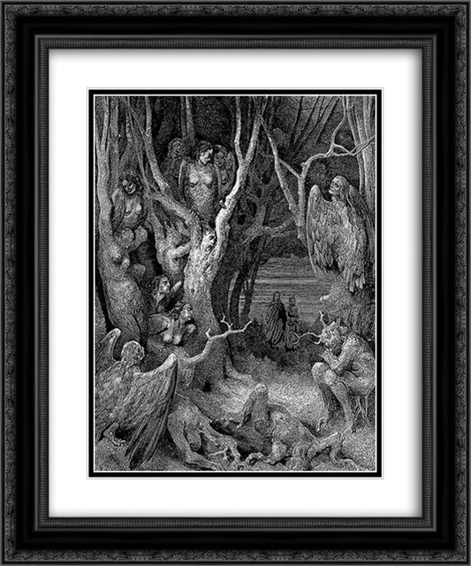 The Hapies' Wood 20x24 Black Ornate Wood Framed Art Print Poster with Double Matting by Dore, Gustave