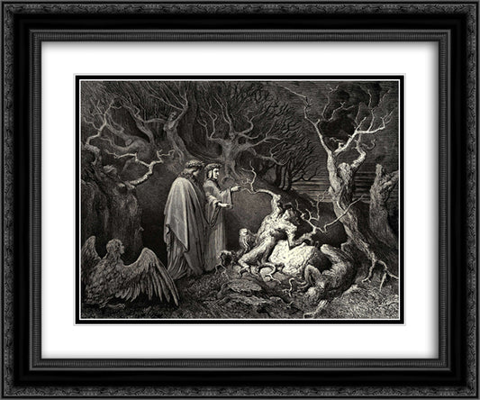 The Inferno, Canto 13 24x20 Black Ornate Wood Framed Art Print Poster with Double Matting by Dore, Gustave