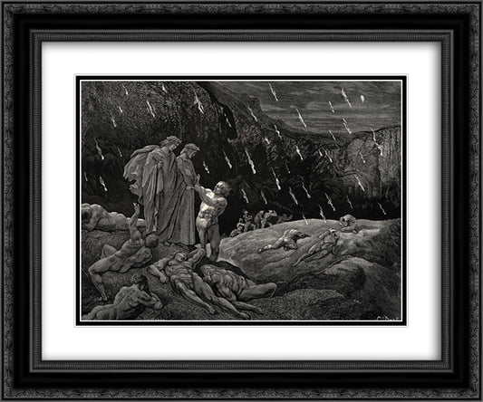 The Inferno, Canto 15 24x20 Black Ornate Wood Framed Art Print Poster with Double Matting by Dore, Gustave