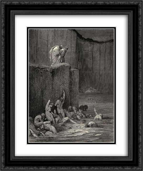 The Inferno, Canto 18 20x24 Black Ornate Wood Framed Art Print Poster with Double Matting by Dore, Gustave