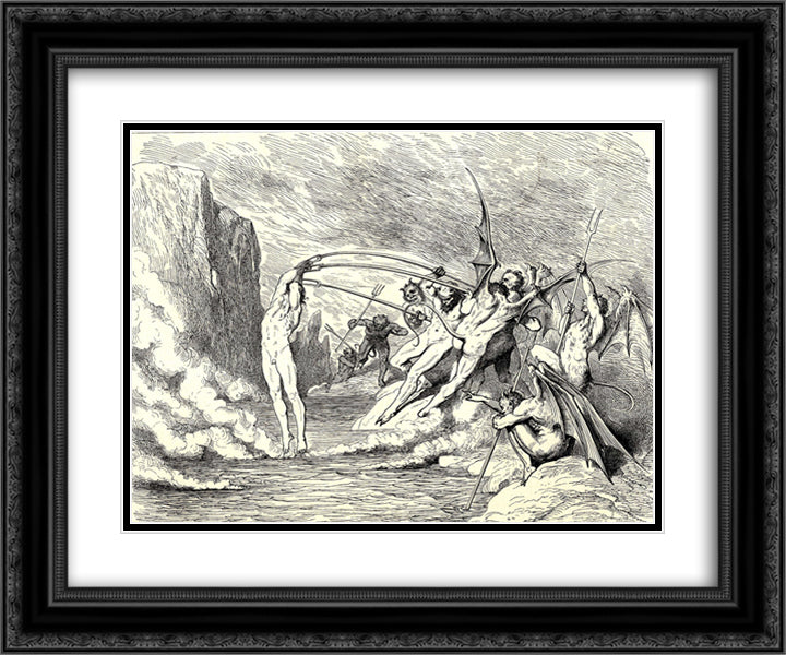 The Inferno, Canto 21 24x20 Black Ornate Wood Framed Art Print Poster with Double Matting by Dore, Gustave