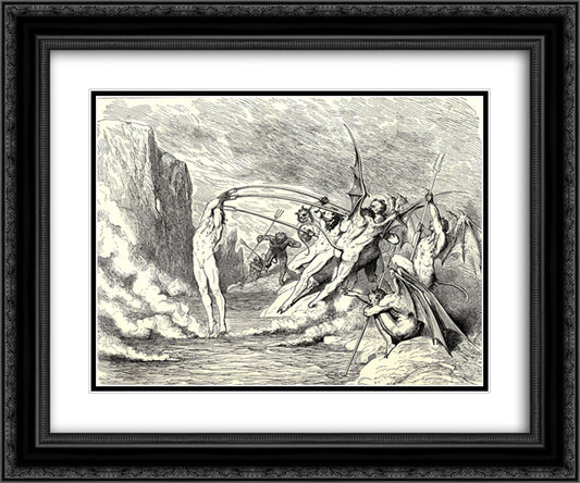 The Inferno, Canto 21 24x20 Black Ornate Wood Framed Art Print Poster with Double Matting by Dore, Gustave