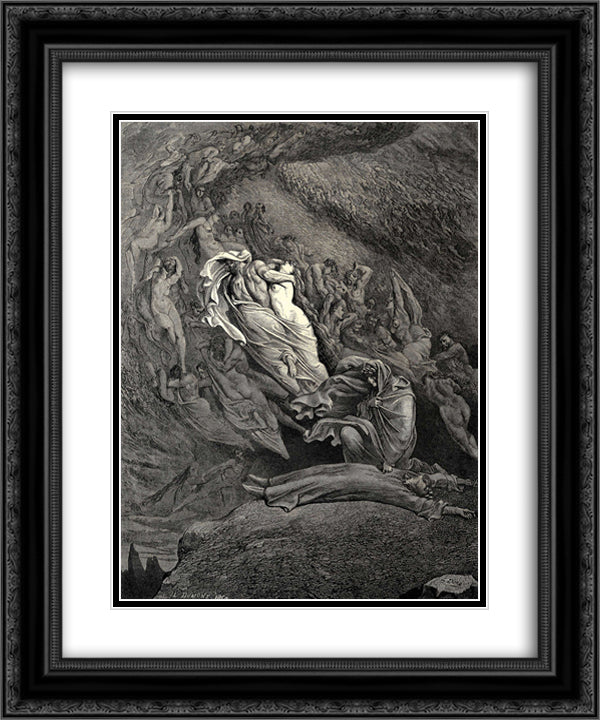 The Inferno, Canto 5 20x24 Black Ornate Wood Framed Art Print Poster with Double Matting by Dore, Gustave