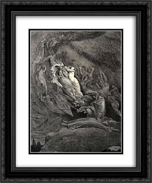 The Inferno, Canto 5 20x24 Black Ornate Wood Framed Art Print Poster with Double Matting by Dore, Gustave
