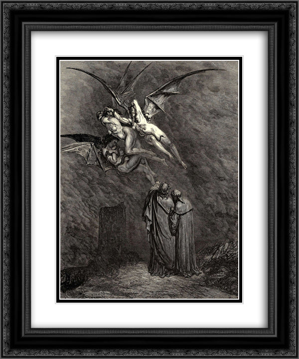 The Inferno, Canto 9 20x24 Black Ornate Wood Framed Art Print Poster with Double Matting by Dore, Gustave