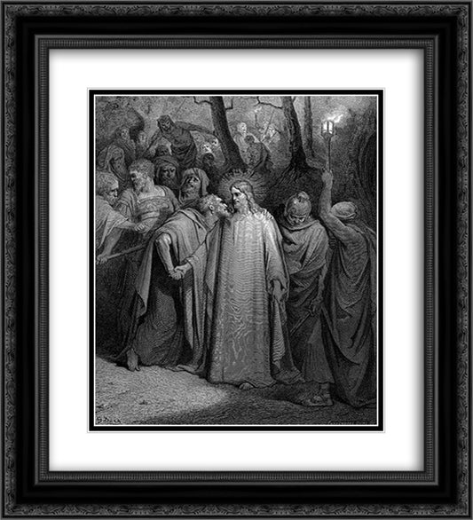 The Judas Kiss 20x22 Black Ornate Wood Framed Art Print Poster with Double Matting by Dore, Gustave