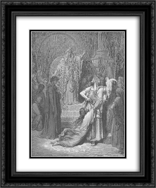 The Judgment of Solomon 20x24 Black Ornate Wood Framed Art Print Poster with Double Matting by Dore, Gustave