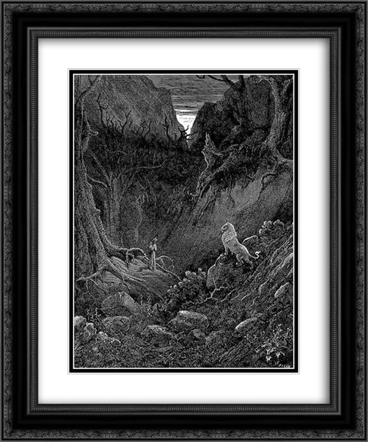 The Lion 20x24 Black Ornate Wood Framed Art Print Poster with Double Matting by Dore, Gustave