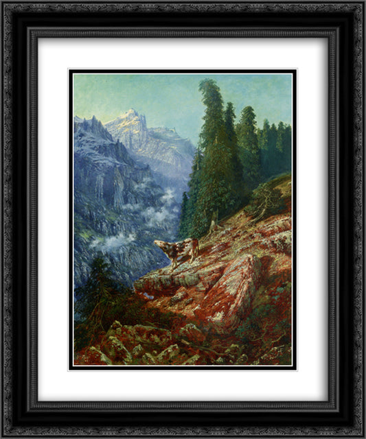 The Lost Cow 20x24 Black Ornate Wood Framed Art Print Poster with Double Matting by Dore, Gustave
