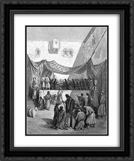 The Marriage In Cana 20x24 Black Ornate Wood Framed Art Print Poster with Double Matting by Dore, Gustave