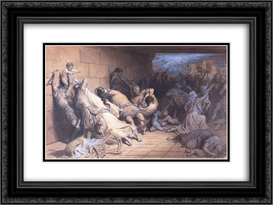 The Martyrdom of the Holy Innocents 24x18 Black Ornate Wood Framed Art Print Poster with Double Matting by Dore, Gustave