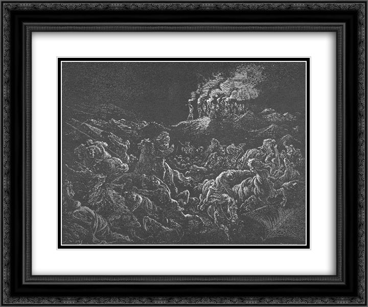 The Midianites Are Routed 24x20 Black Ornate Wood Framed Art Print Poster with Double Matting by Dore, Gustave