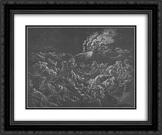The Midianites Are Routed 24x20 Black Ornate Wood Framed Art Print Poster with Double Matting by Dore, Gustave