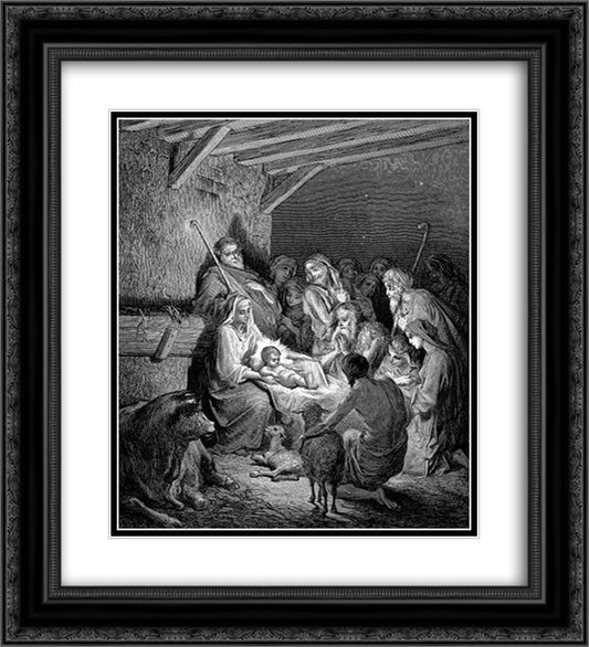 The Nativity 20x22 Black Ornate Wood Framed Art Print Poster with Double Matting by Dore, Gustave