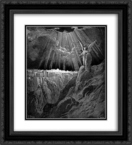 The New Jerusalem 20x22 Black Ornate Wood Framed Art Print Poster with Double Matting by Dore, Gustave