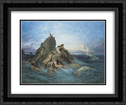 The Oceanides 24x20 Black Ornate Wood Framed Art Print Poster with Double Matting by Dore, Gustave