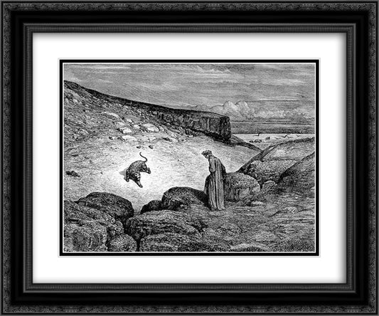 The Panther 24x20 Black Ornate Wood Framed Art Print Poster with Double Matting by Dore, Gustave