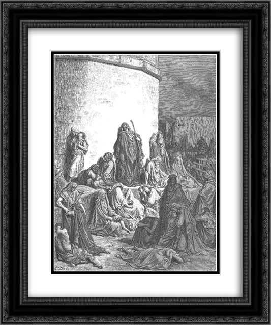 The People Mourning over the Ruins of Jerusalem, Lamentations 11-2 20x24 Black Ornate Wood Framed Art Print Poster with Double Matting by Dore, Gustave