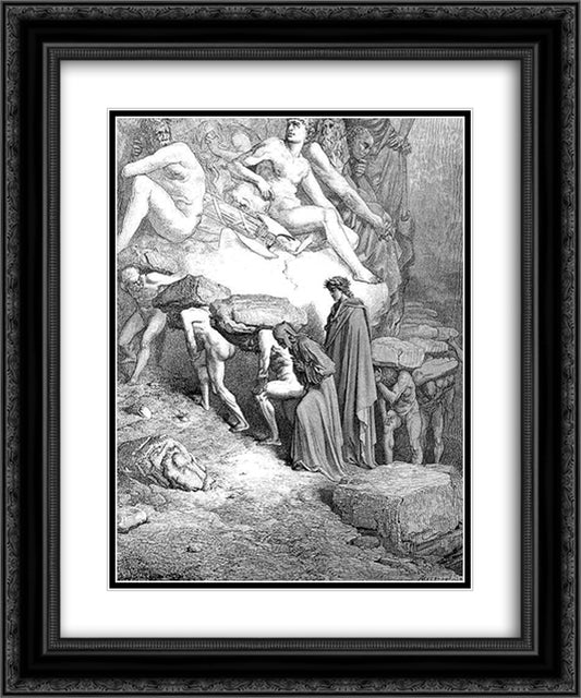 The Prideful--Oderisi 20x24 Black Ornate Wood Framed Art Print Poster with Double Matting by Dore, Gustave