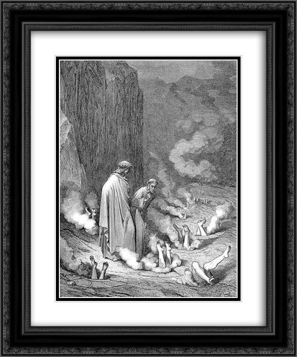 The Punishment of the Simonists 20x24 Black Ornate Wood Framed Art Print Poster with Double Matting by Dore, Gustave